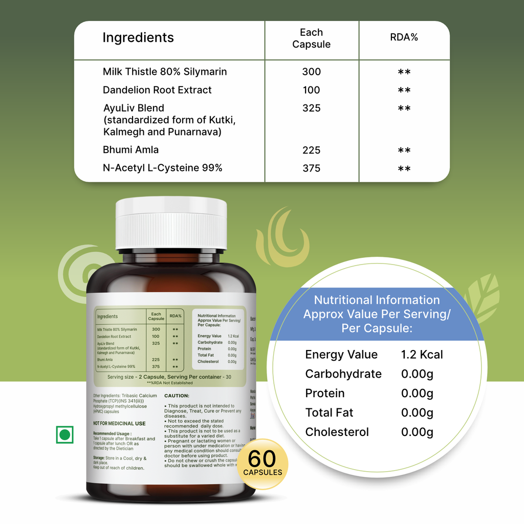 Ayudhan LivPhyt – Complete Liver Detox & Gut Support Capsules